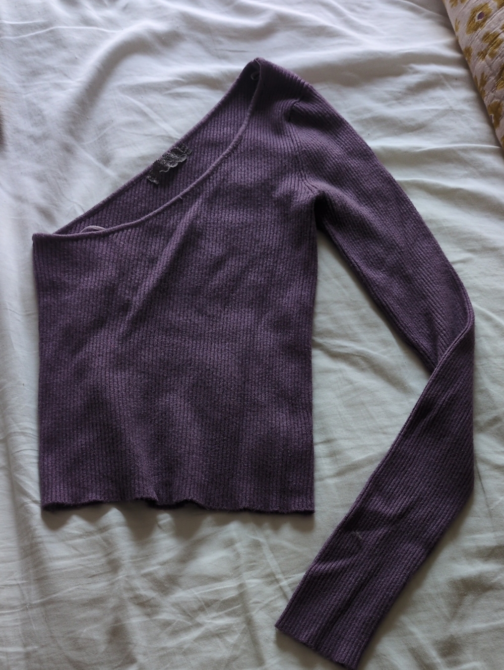 Purple One-Shoulder Ribbed Knit Sweater
